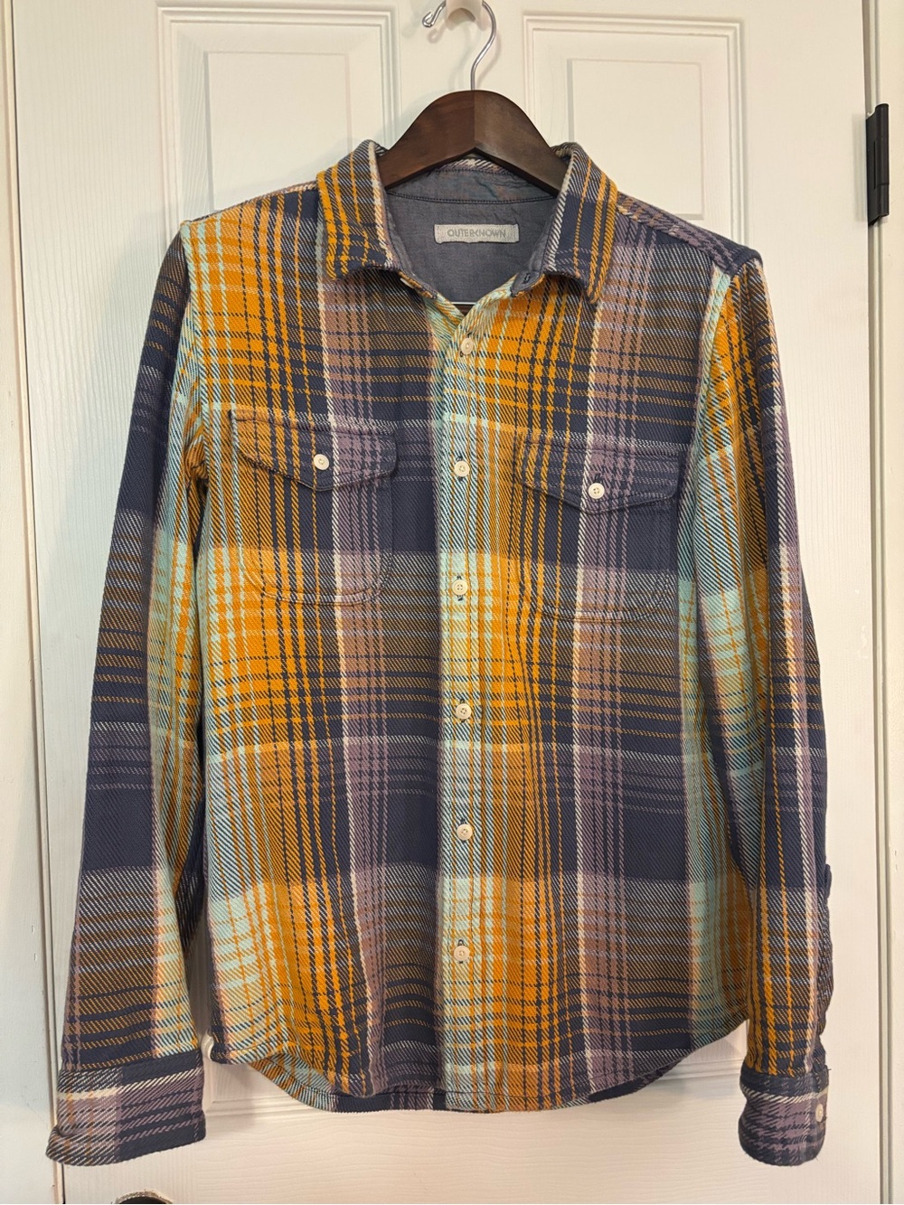 Outerknown Men’s Plaid Button-Down Shirt in Yellow & Navy